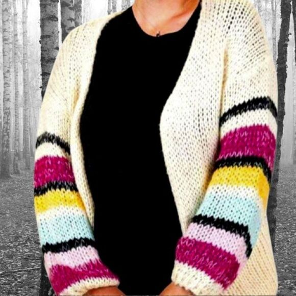 Cozy Striped Cardigan Plus Sizes 1X-2X NWT - Picture 1 of 4